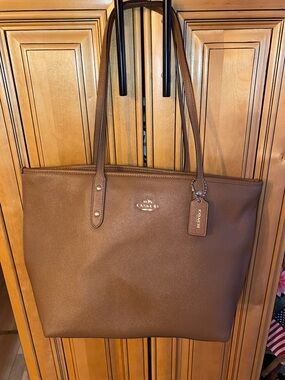 Coach Cognac Leather Tote with Logo Tag